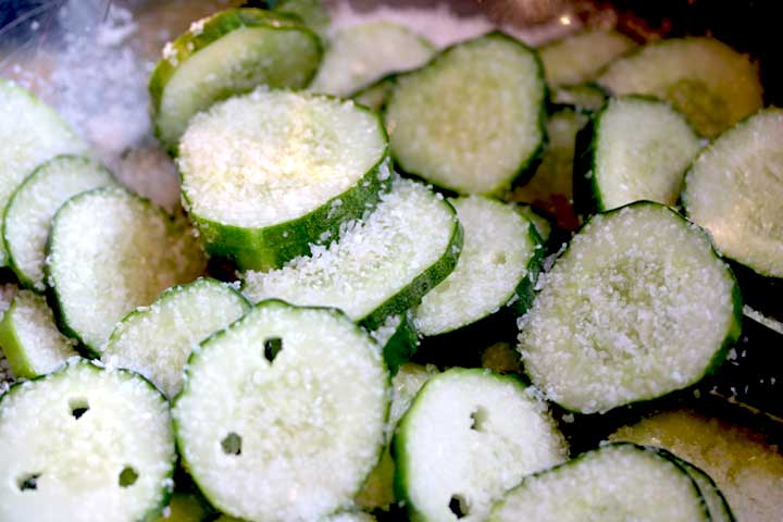 Salted sliced cucumbers