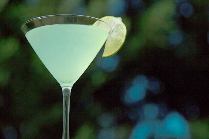 Basil Gimlet with lime garnish