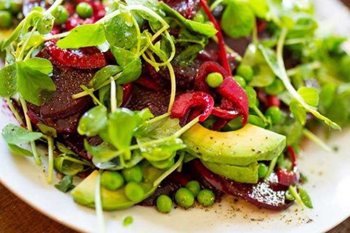 English Pea Salad tossed with Blood Orange Vinaigrette