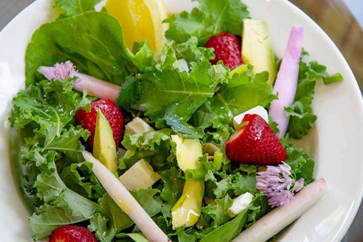 Strawberry Bliss Salad with avocado, icicle radishes and feta cheese