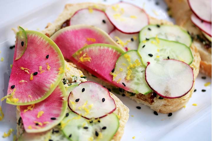 Watermelon and Cucumber Toast close up