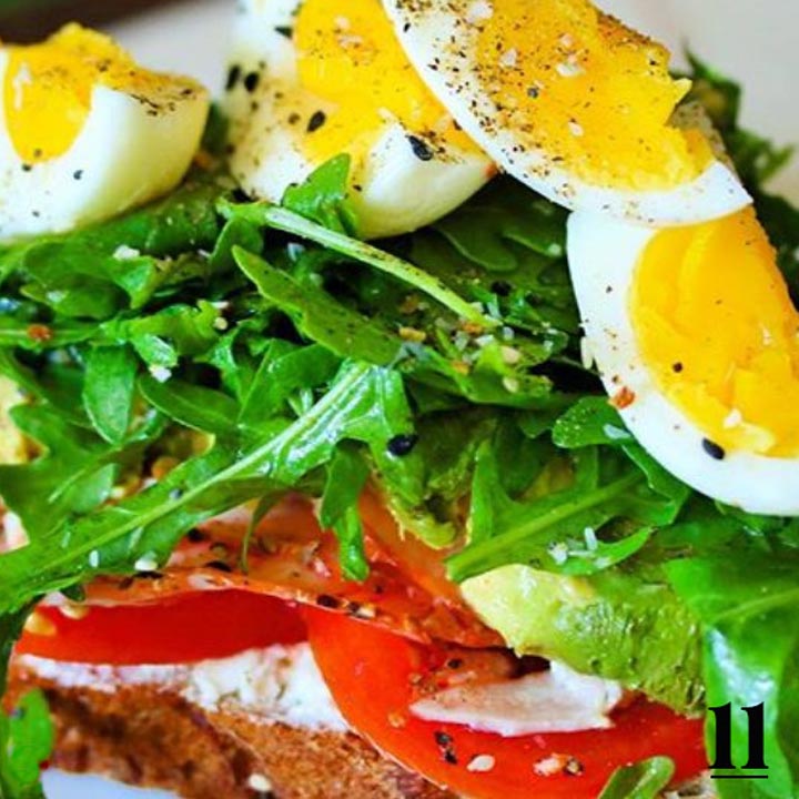 goat cheese, tomato, dressed arugula, boiled egg toast