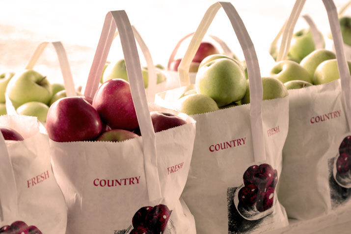 bags of farm stand apples for apple crisp